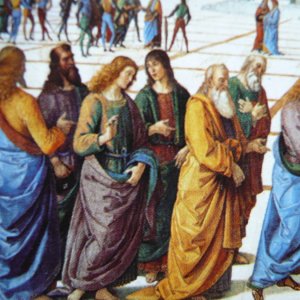 Gruppe der Apostel hinter Jesus