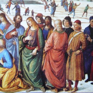 Gruppe der Apostel hinter Petrus
