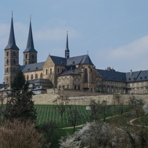 Bamberg Blick auf Sankt Stefan aus Rosengarten