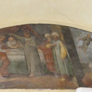 Franziskus erscheint zwei Missionaren in Ägypten und tauft den sterbenden Sultan.