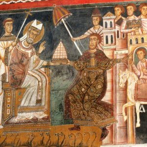 Silvester erhält von Konstantin die Papstkrone