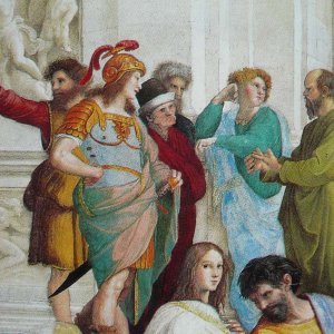 Sokrates 'argumentiert' mit den Fingern seiner Hand