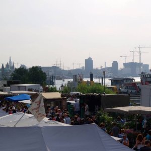 Hamburg Blick vom Fischmarkt auf die Hafencity
